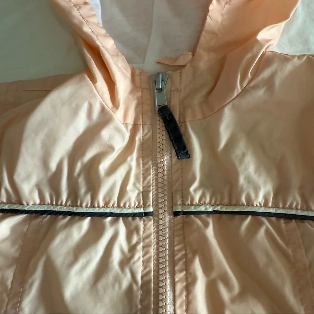 Falls Creek Peach Hooded Girls Raincoat Embroidered Flowers Pockets Size 18 Mo